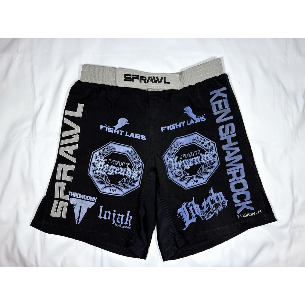SPRAWL Fight Shorts Size 34 MMA Grappling Fight Legends Black Blue